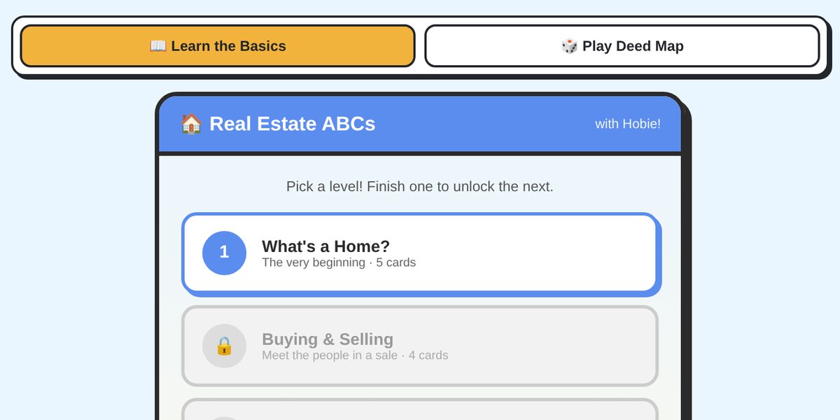 Real Estate ABCs lesson levels and the Deed Map game